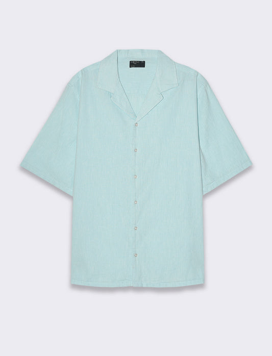 Camicia misto lino effetto melange da uomo - Verde acqua