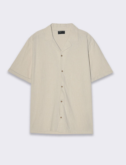 Camicia misto lino effetto melange da uomo - Corallo
