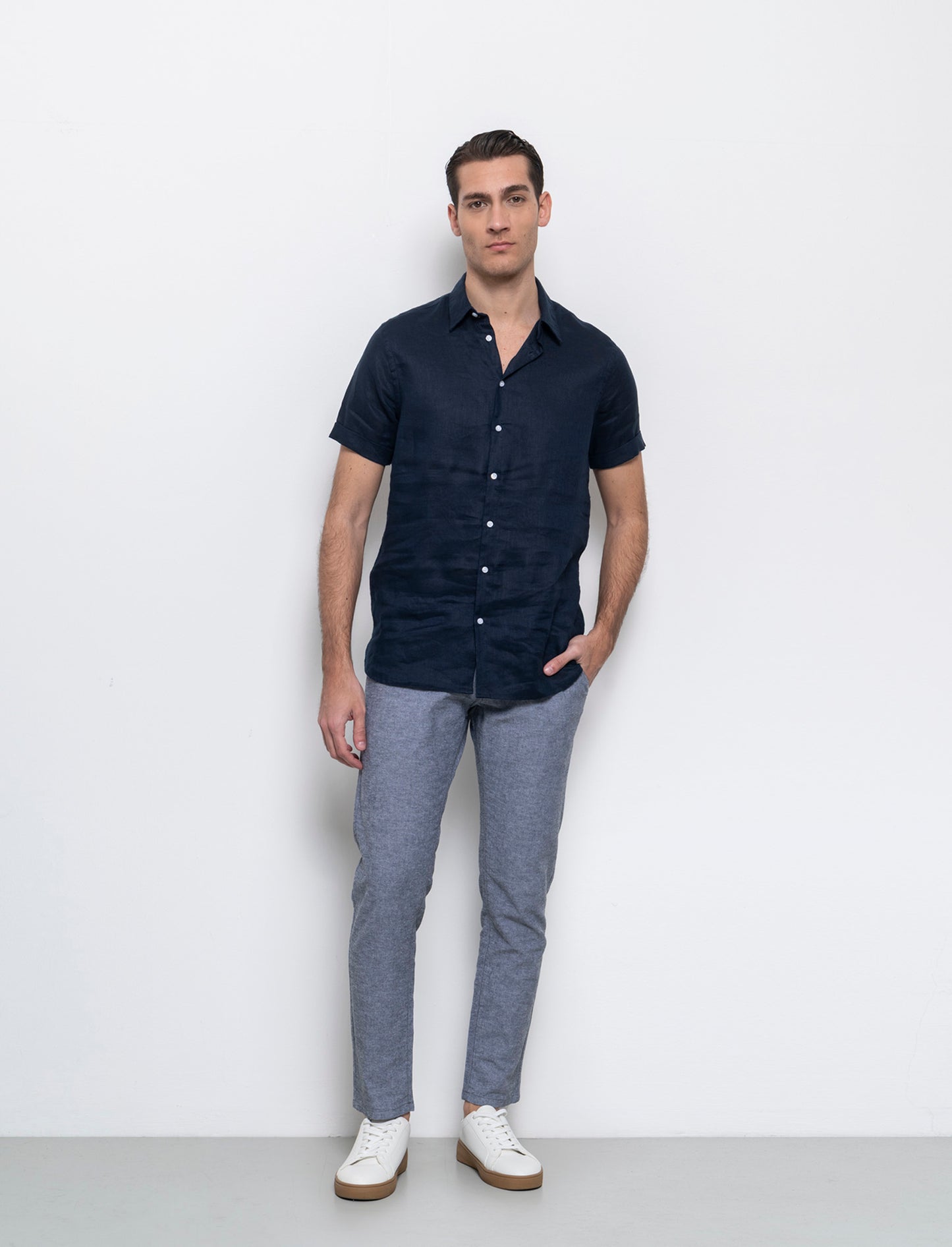 Pantaloni chino misto lino da uomo - Blu