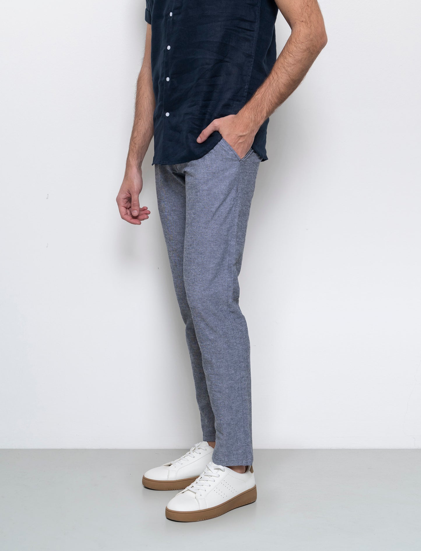 Pantaloni chino misto lino da uomo - Blu