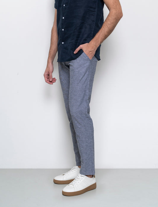 Pantaloni chino misto lino da uomo - Blu