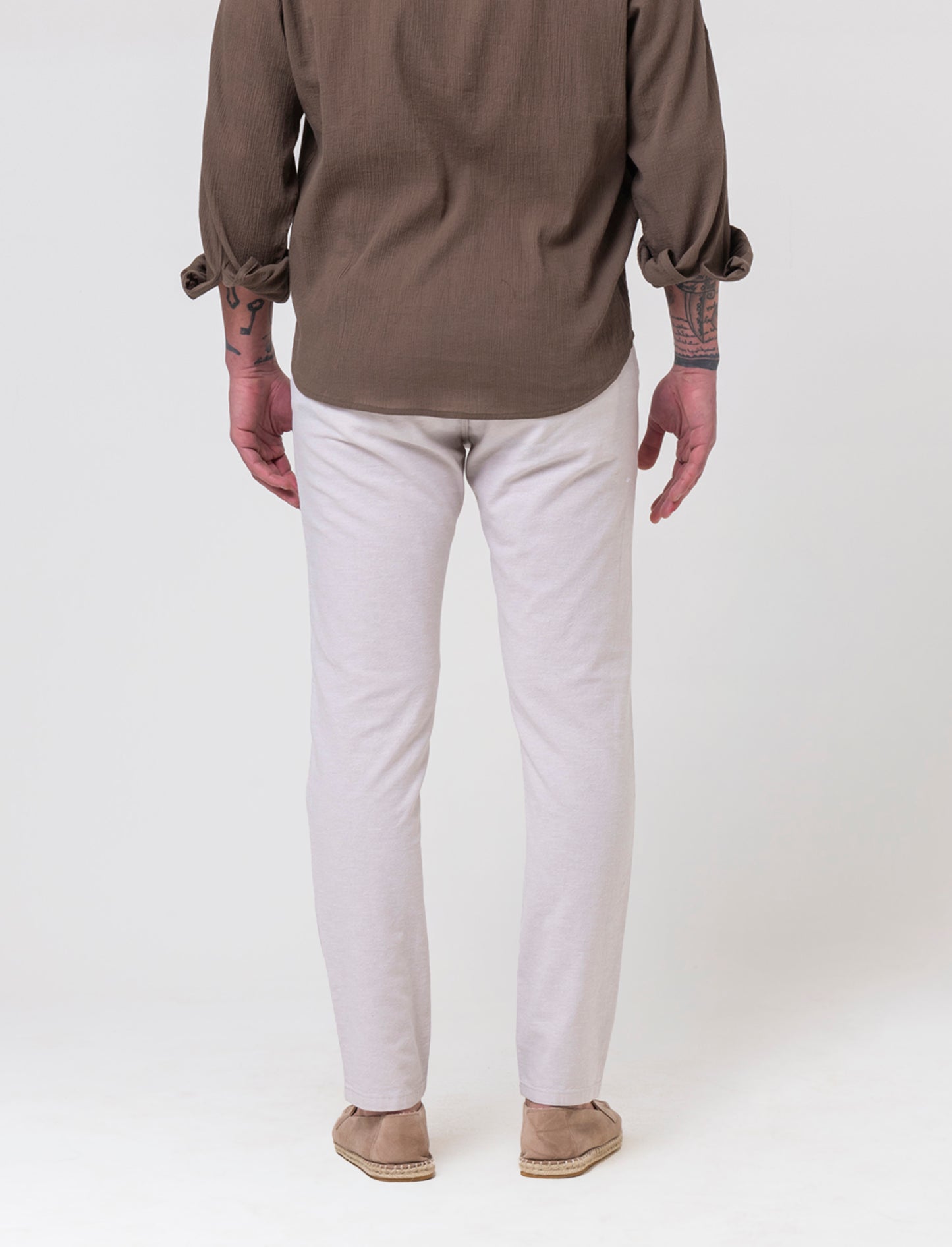 Pantaloni chino misto lino da uomo - Sabbia