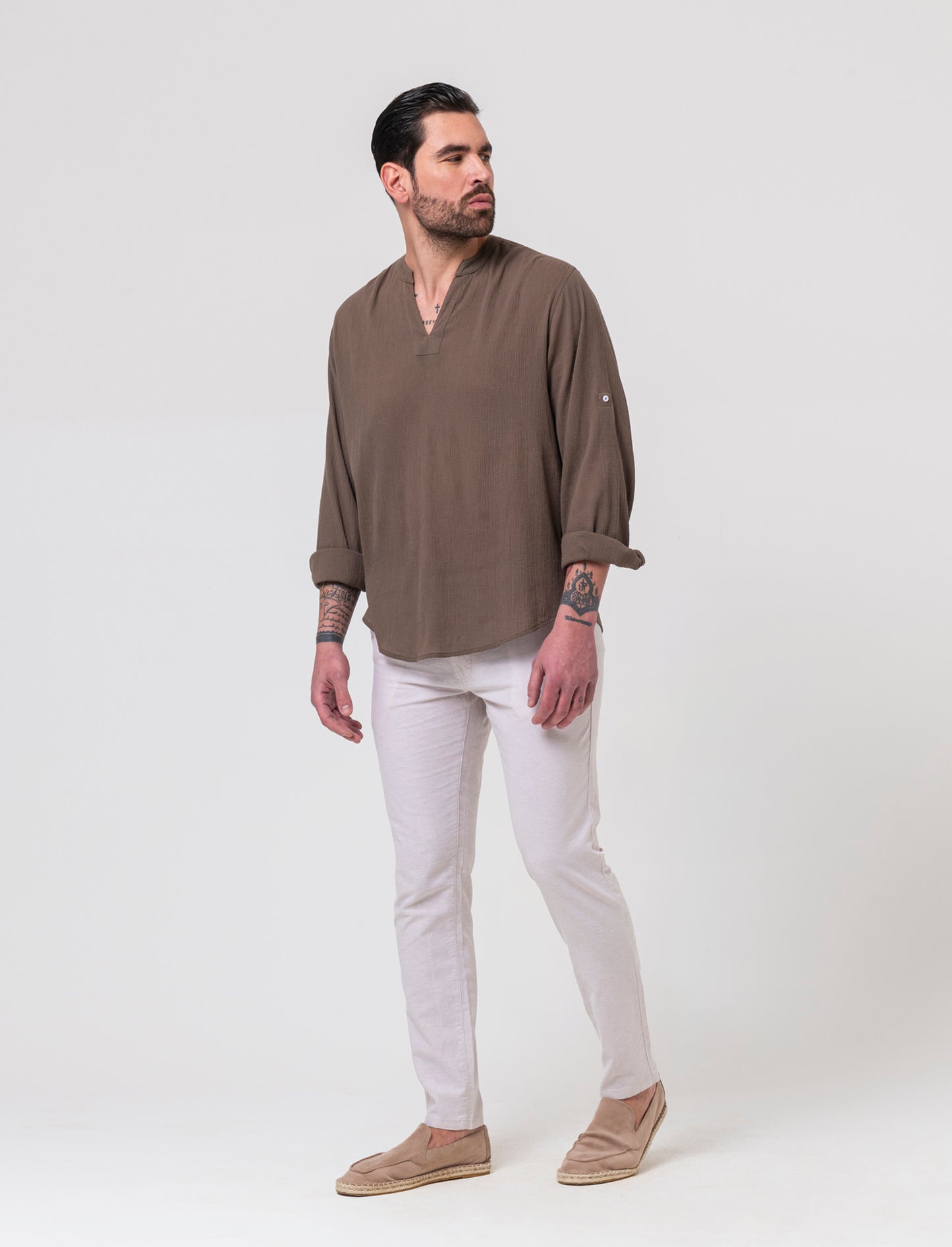 Pantaloni chino misto lino da uomo - Sabbia