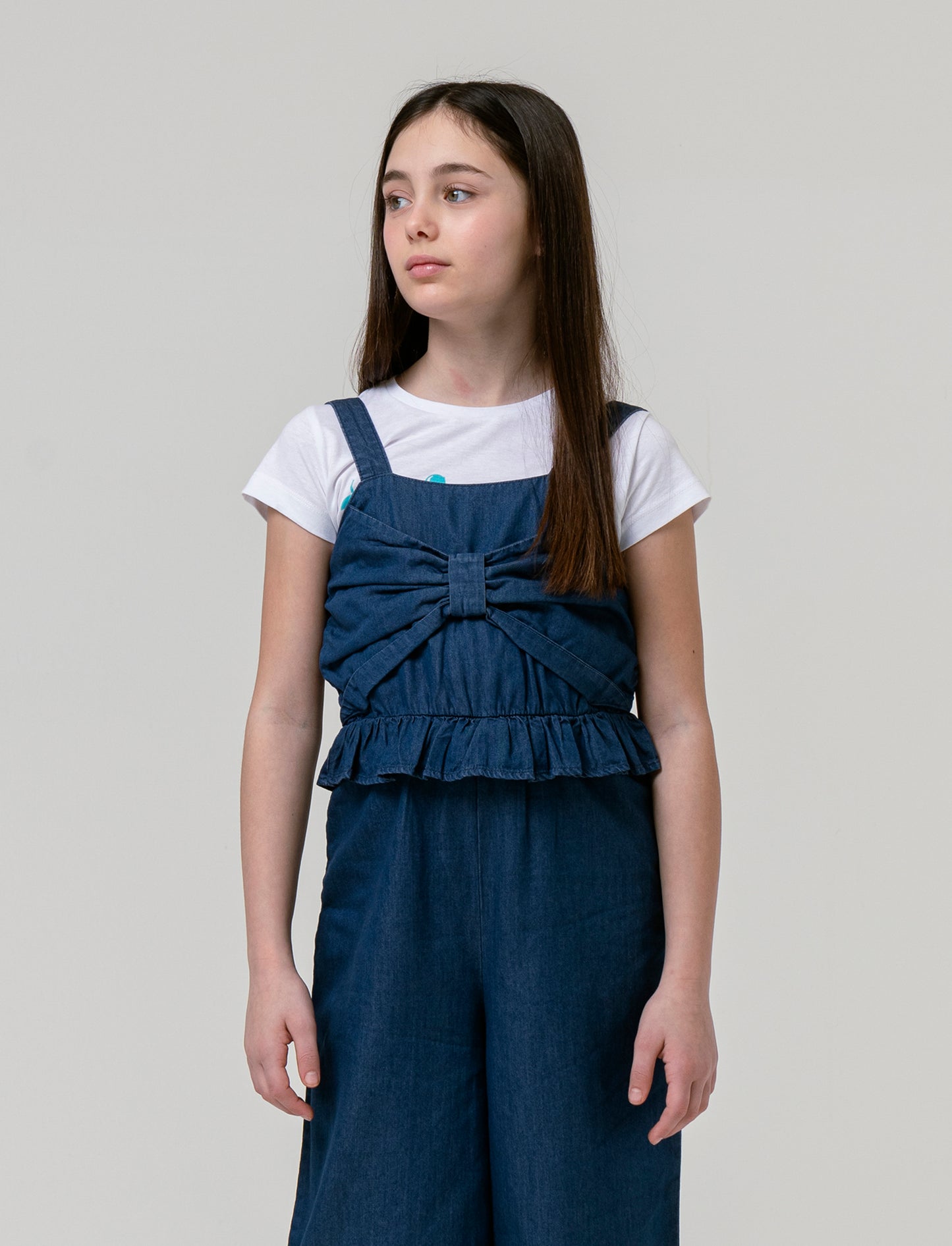 Salopette in chambray da bambina - DENIM SCURO
