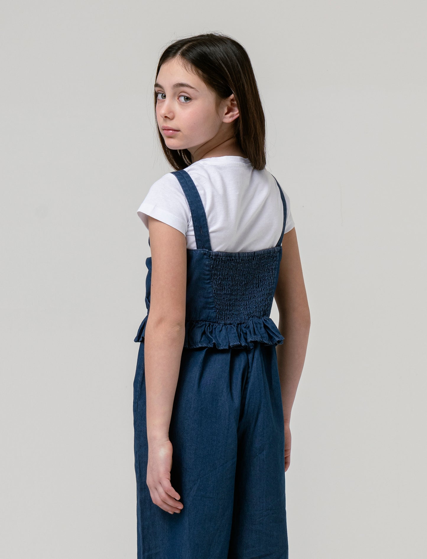 Salopette in chambray da bambina - DENIM SCURO
