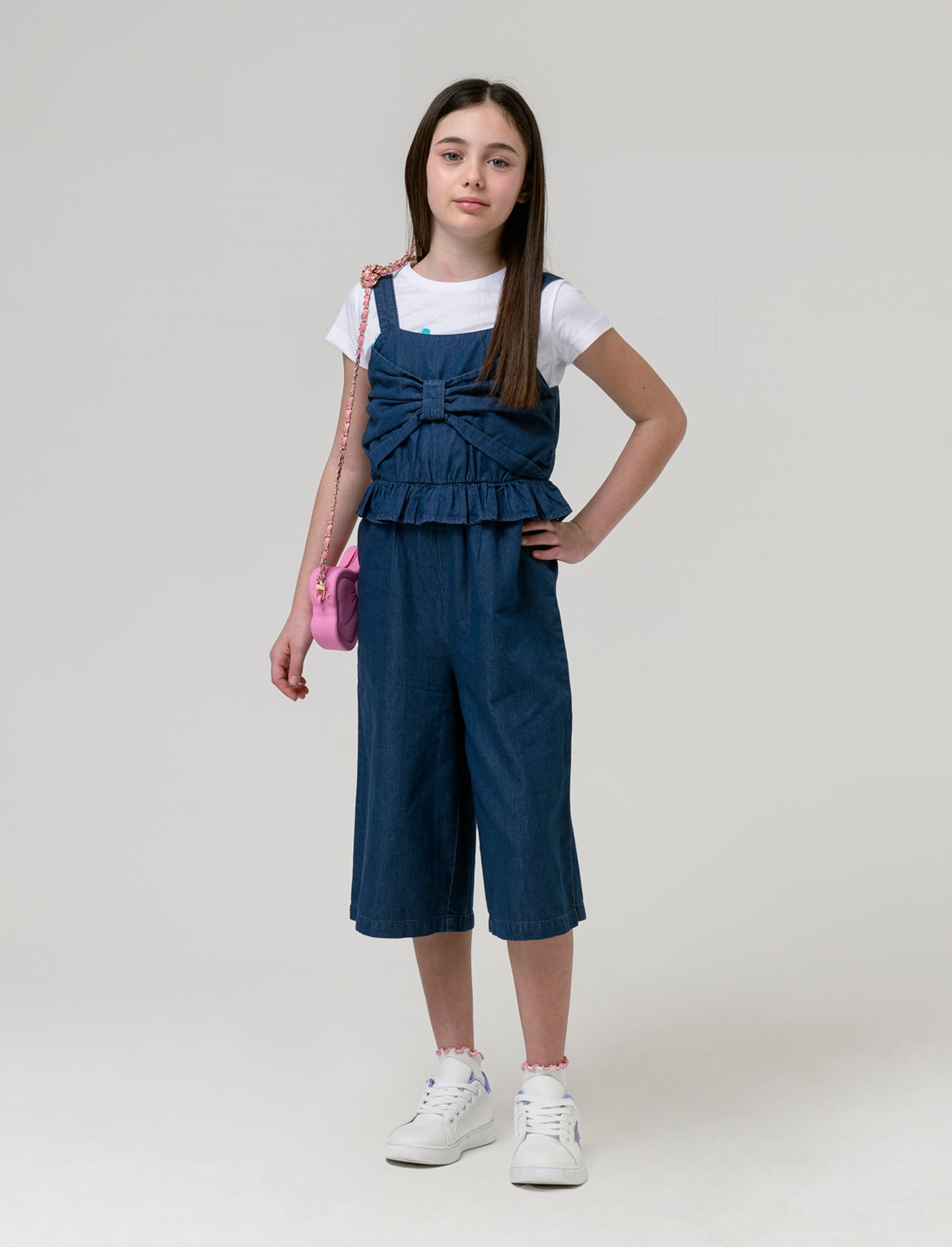 Salopette in chambray da bambina - DENIM SCURO