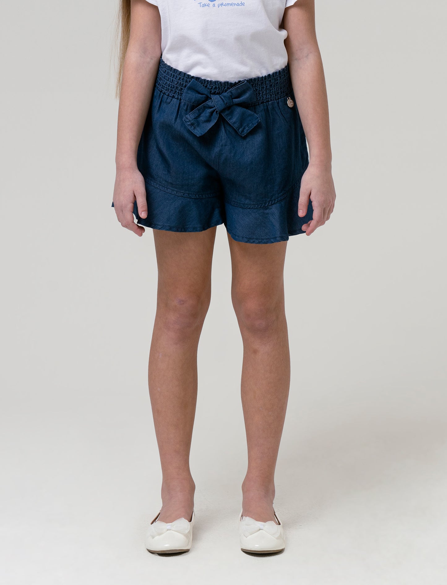 Gonna pantalone in chambray da bambina - DENIM SCURO