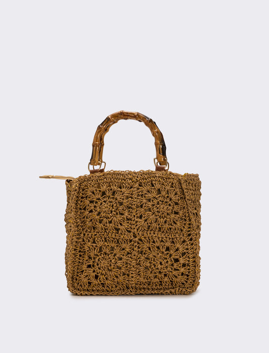 Borsa donna con manico bamboo - Marrone