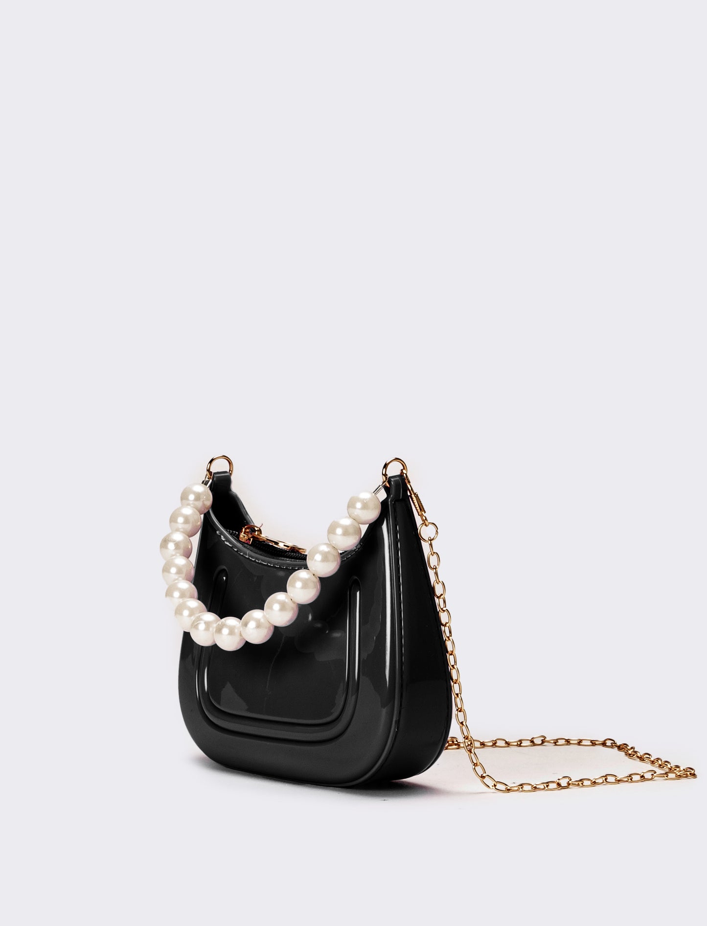 Borsa bambina con manico perle - Nero