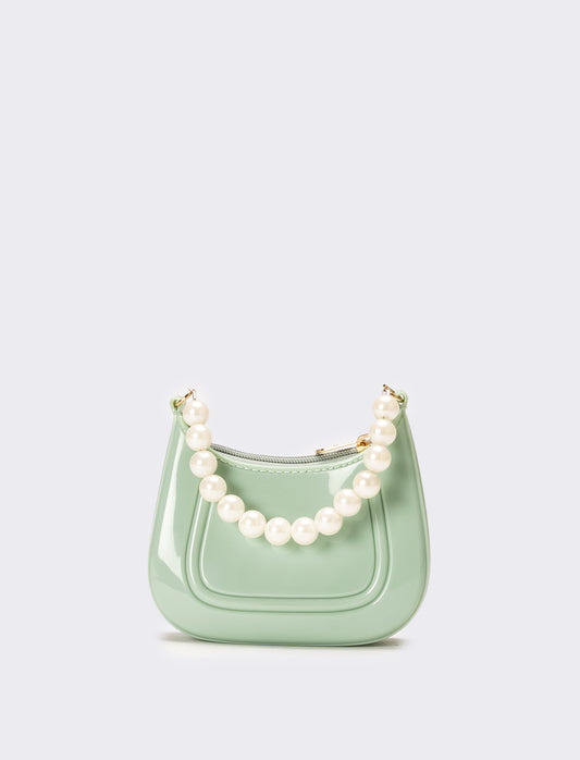 Borsa bambina con manico perle - Verde