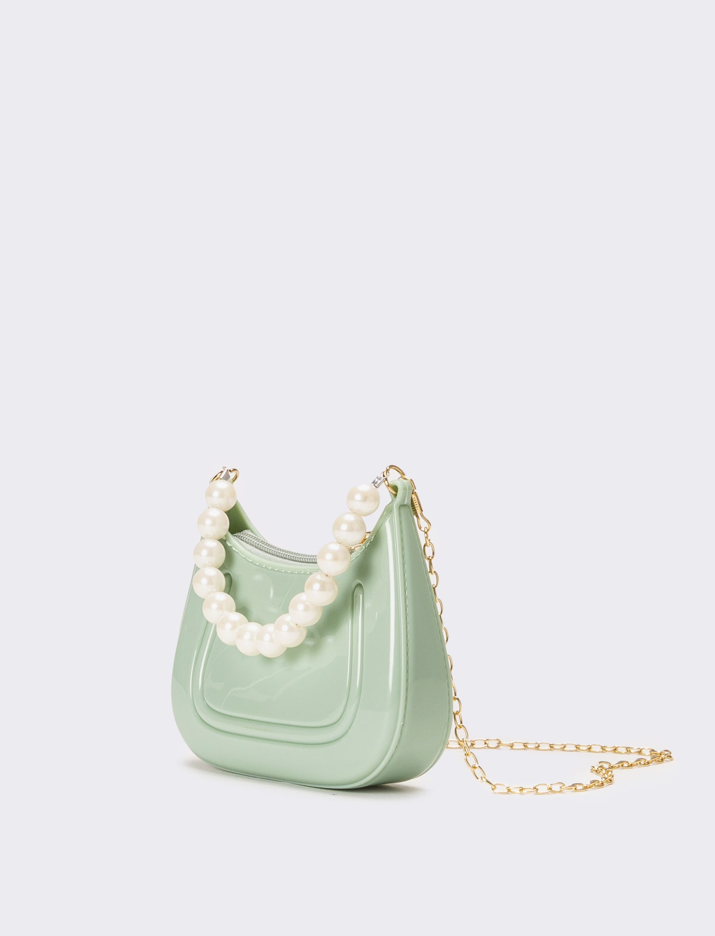 Borsa bambina con manico perle - Verde