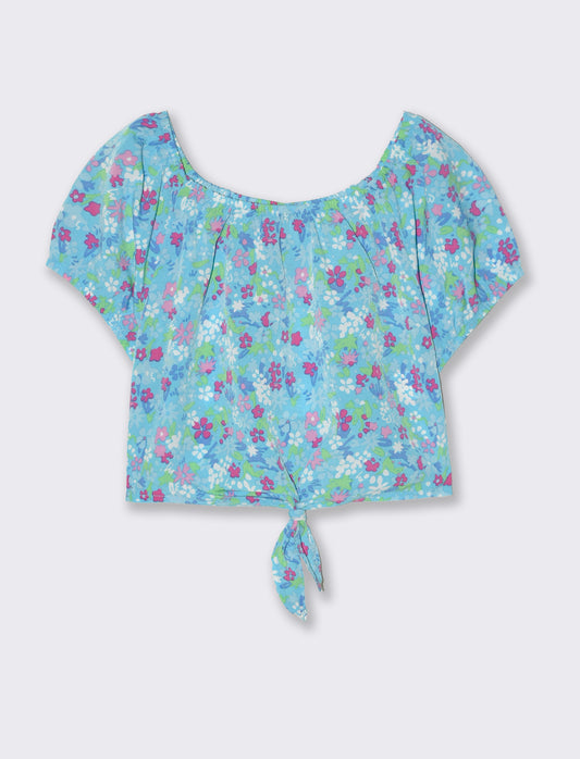 Camicia con nodo da bambina - Turchese