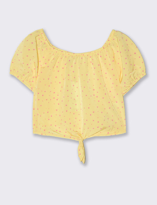 Camicia con nodo da bambina - Giallo