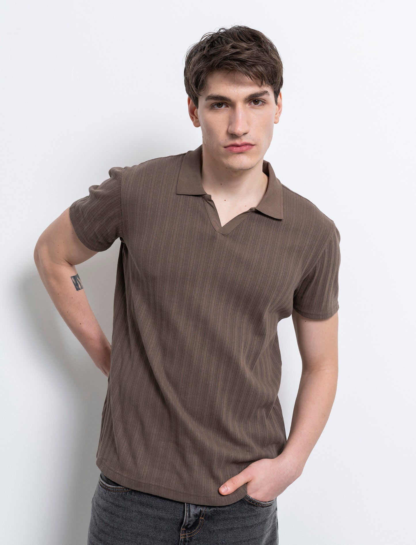 Polo struttura jacquard effetto maglia da uomo - Grigio fango