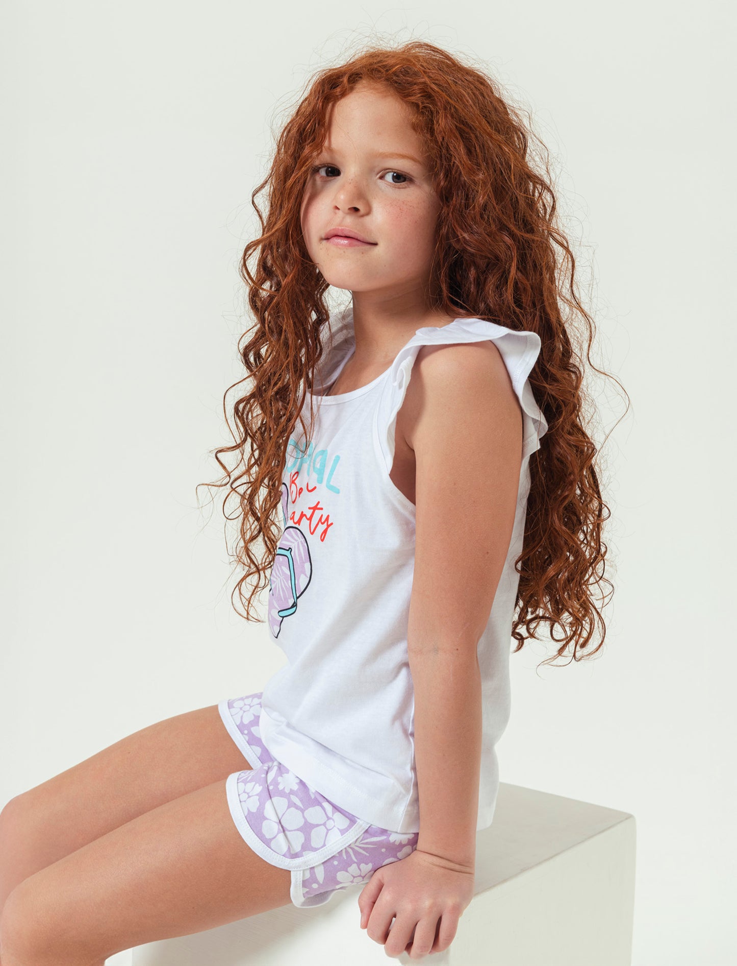 Set 2 pezzi canotta e short da bambina - Lilla