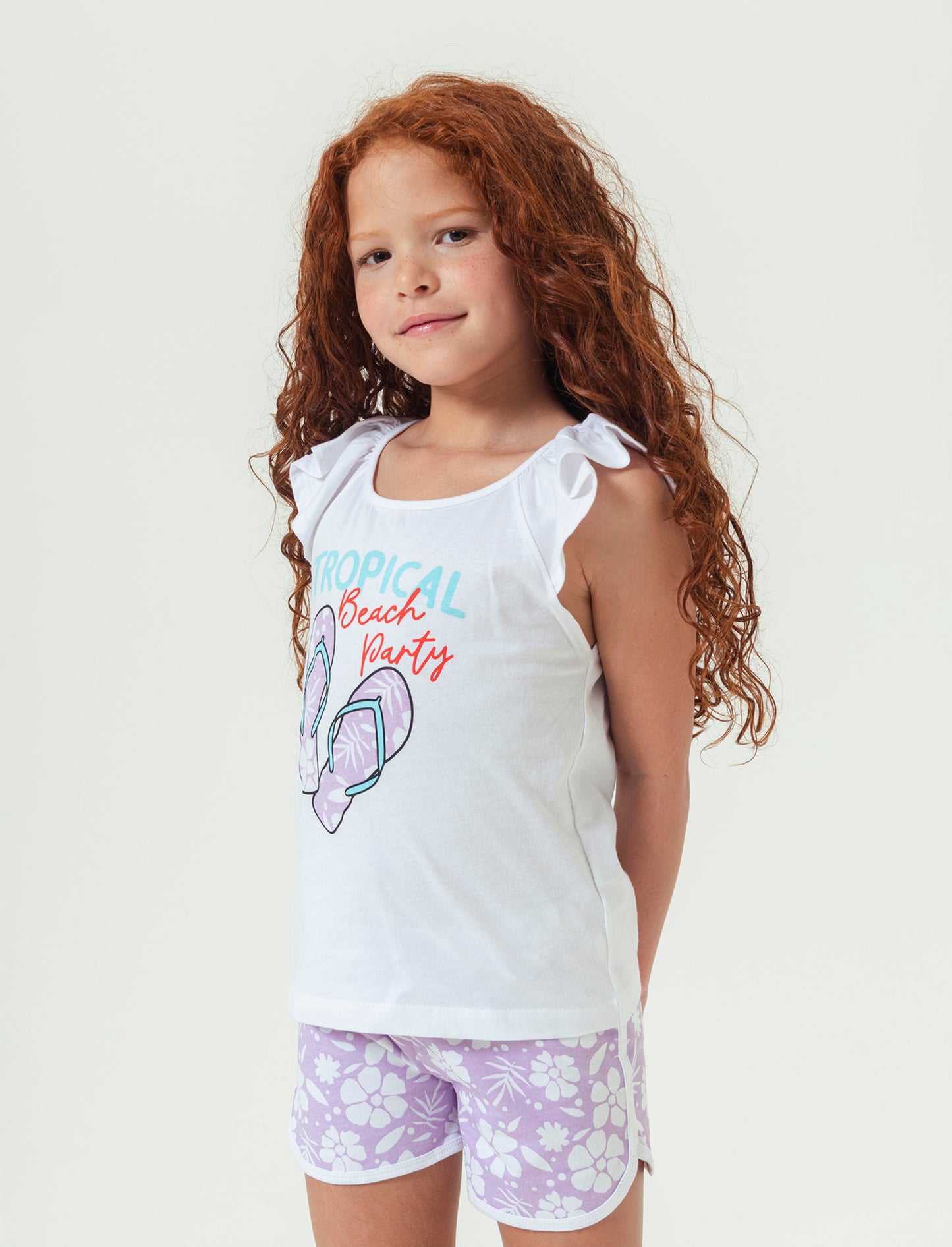Set 2 pezzi canotta e short da bambina - Lilla