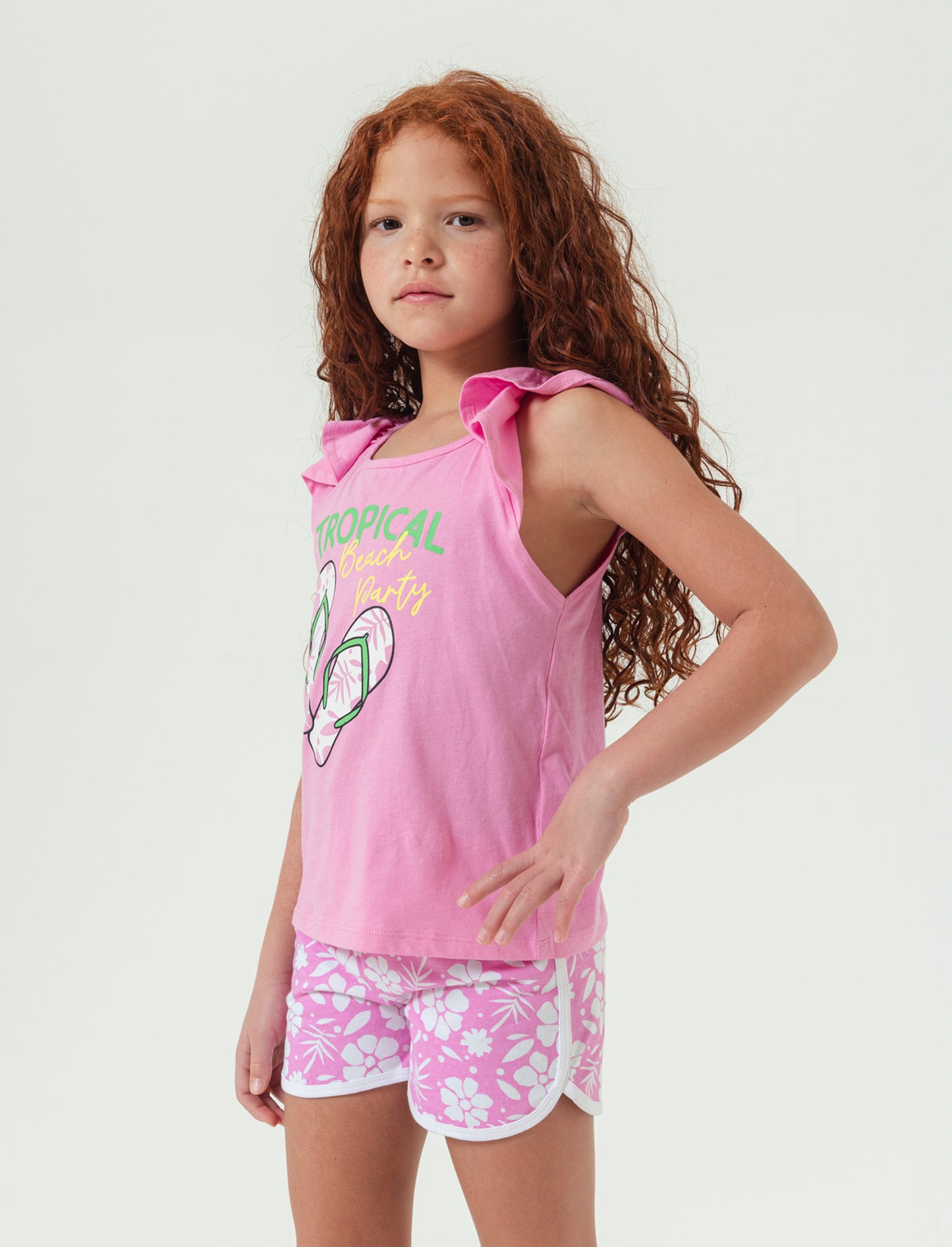 Set 2 pezzi canotta e short da bambina - Rosa
