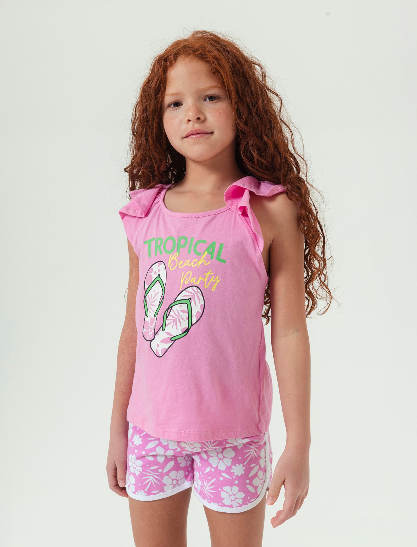 Set 2 pezzi canotta e short da bambina - Rosa