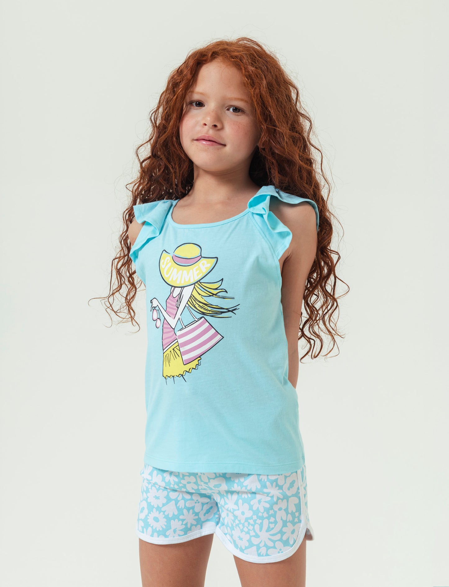 Set 2 pezzi canotta e short da bambina - Verde acqua