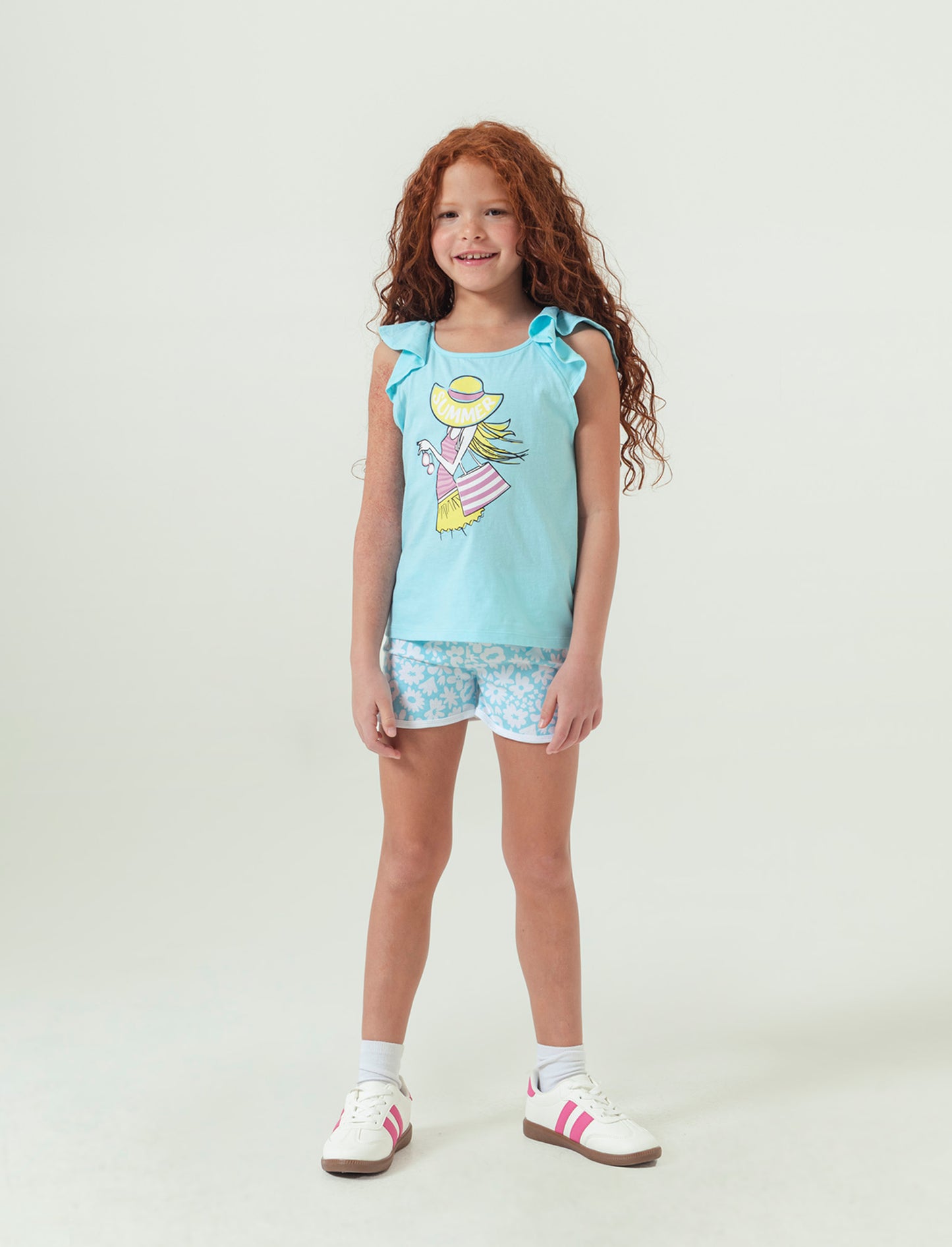 Set 2 pezzi canotta e short da bambina - Verde acqua