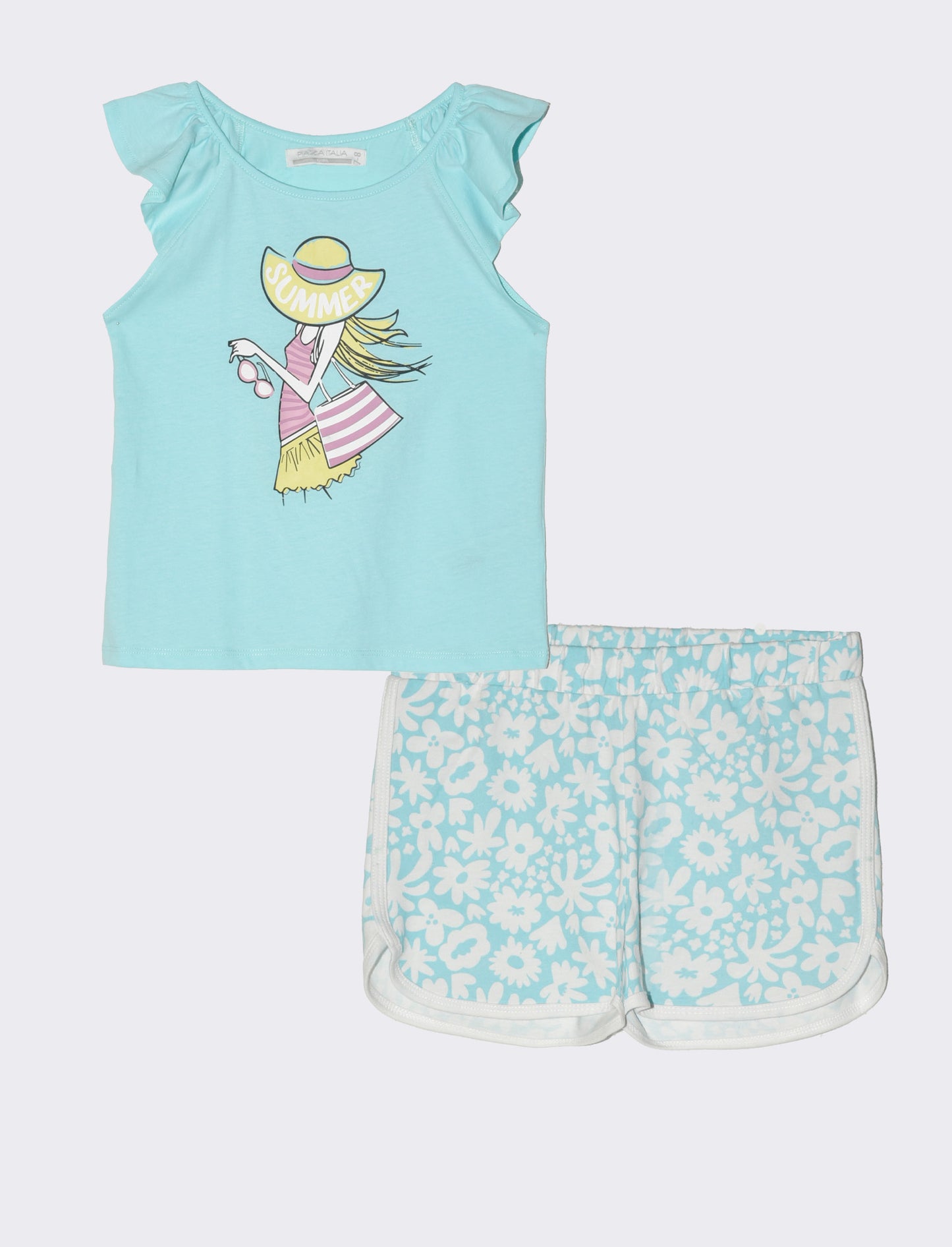 Set 2 pezzi canotta e short da bambina - Verde acqua