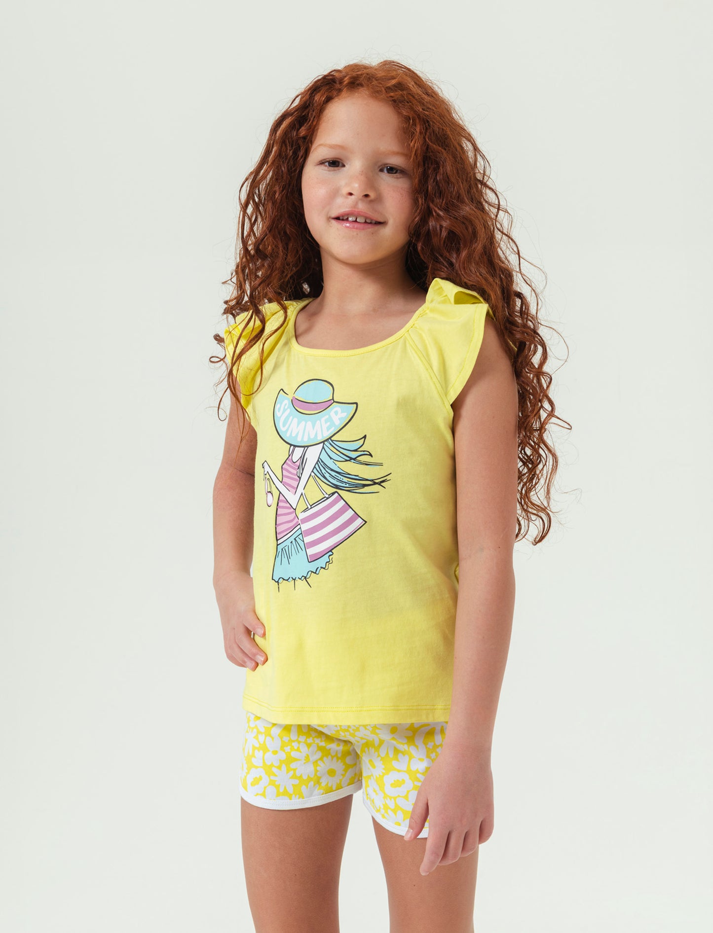 Set 2 pezzi canotta e short da bambina - Giallo