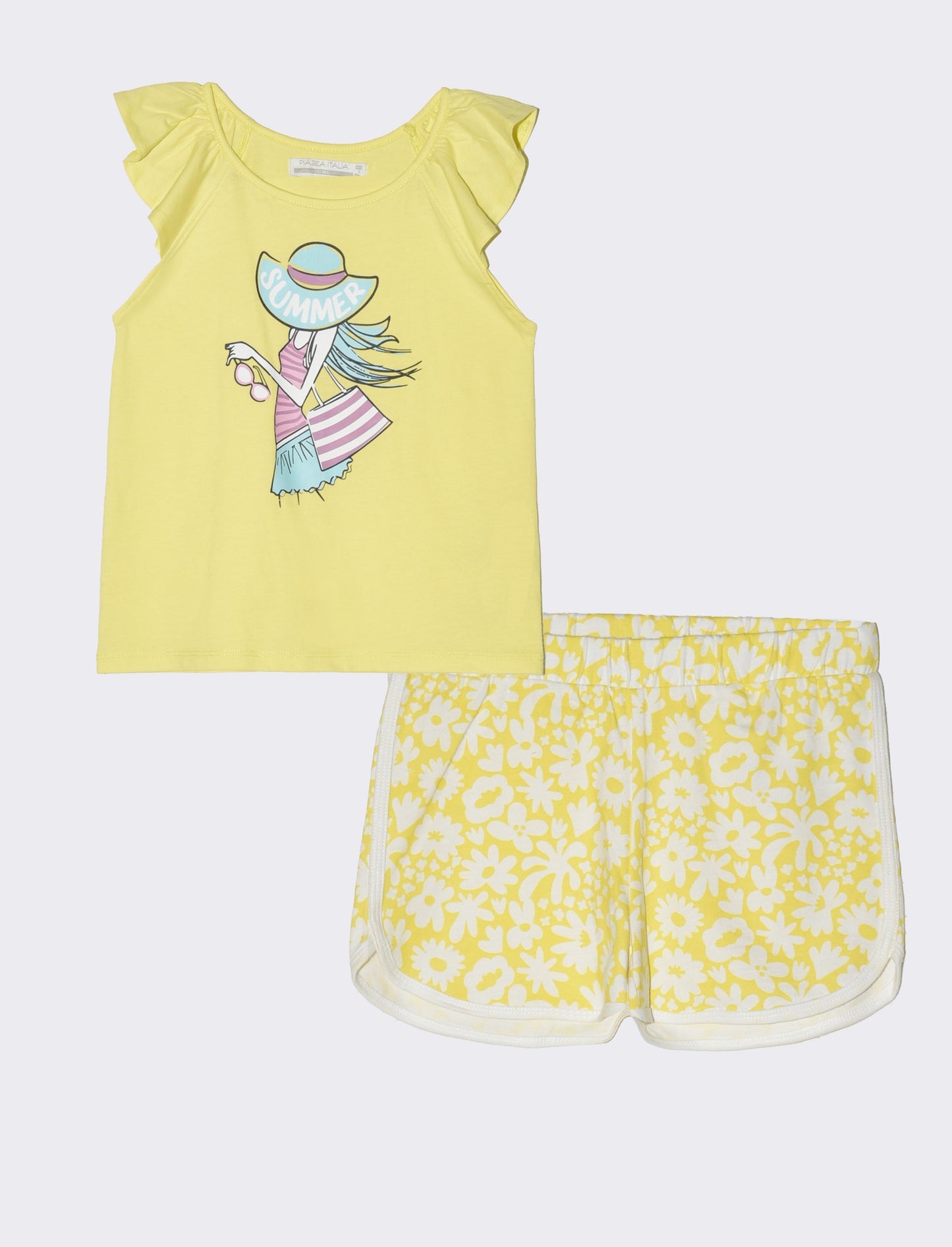 Set 2 pezzi canotta e short da bambina - Giallo