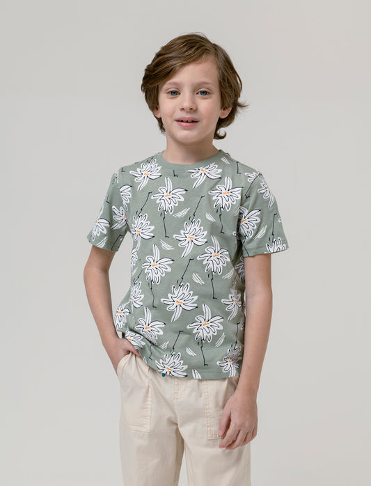T- shirt stampata da bambino - Verde salvia