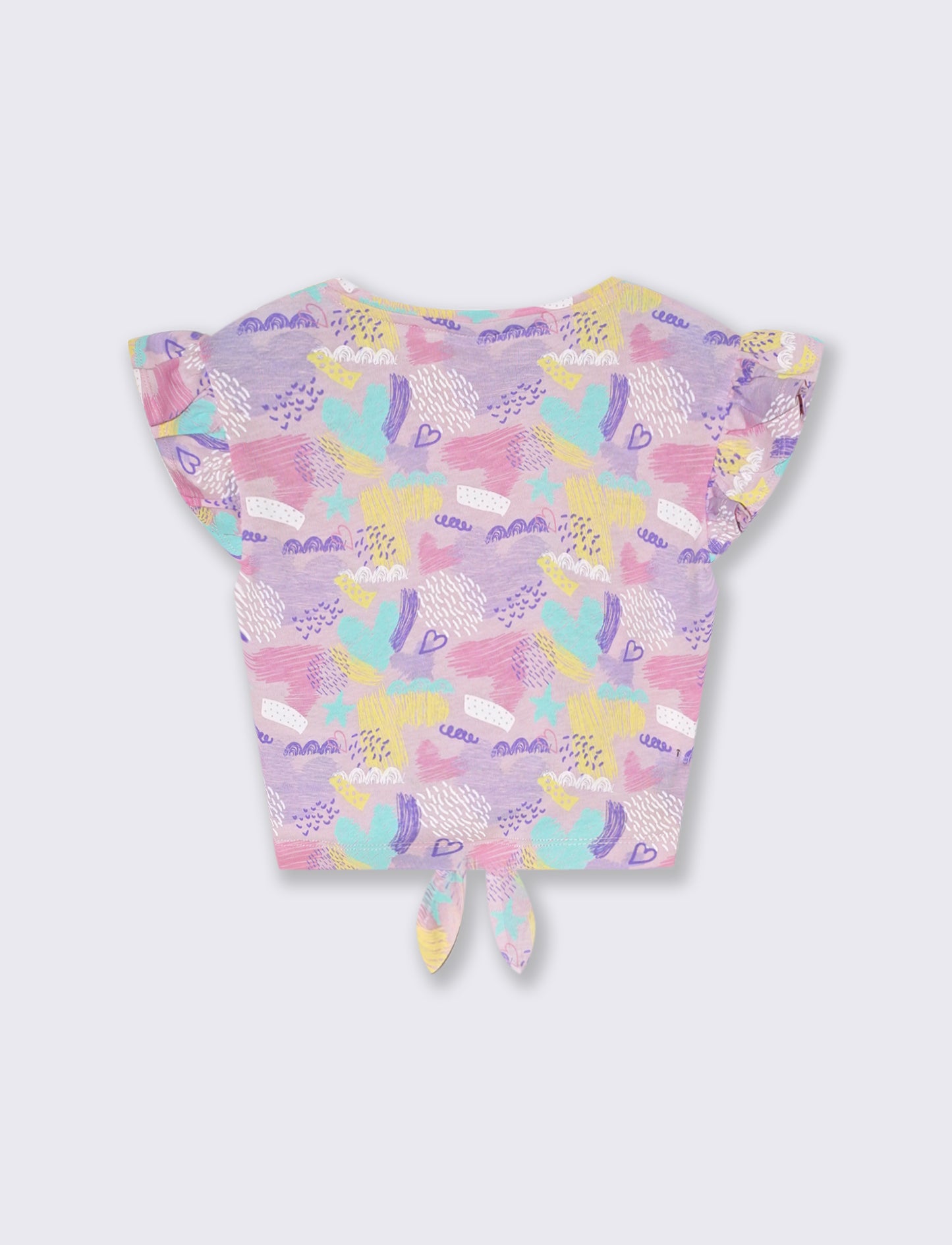 T-shirt stampata con nodo al fondo da bambina - Rosa