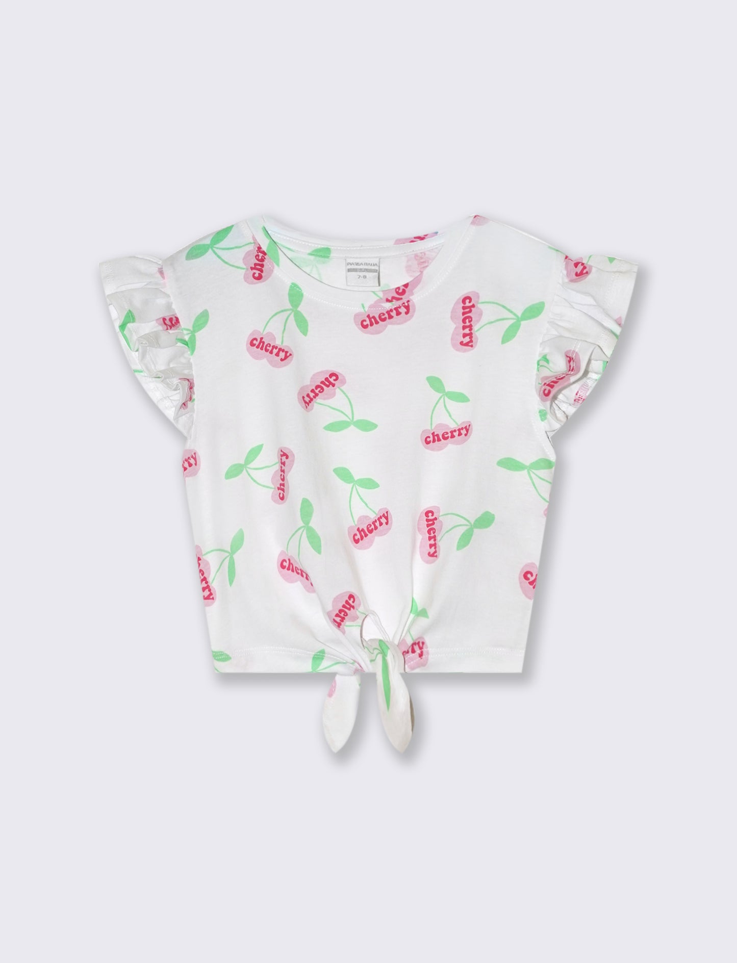 T-shirt stampata con nodo al fondo da bambina - Bianco