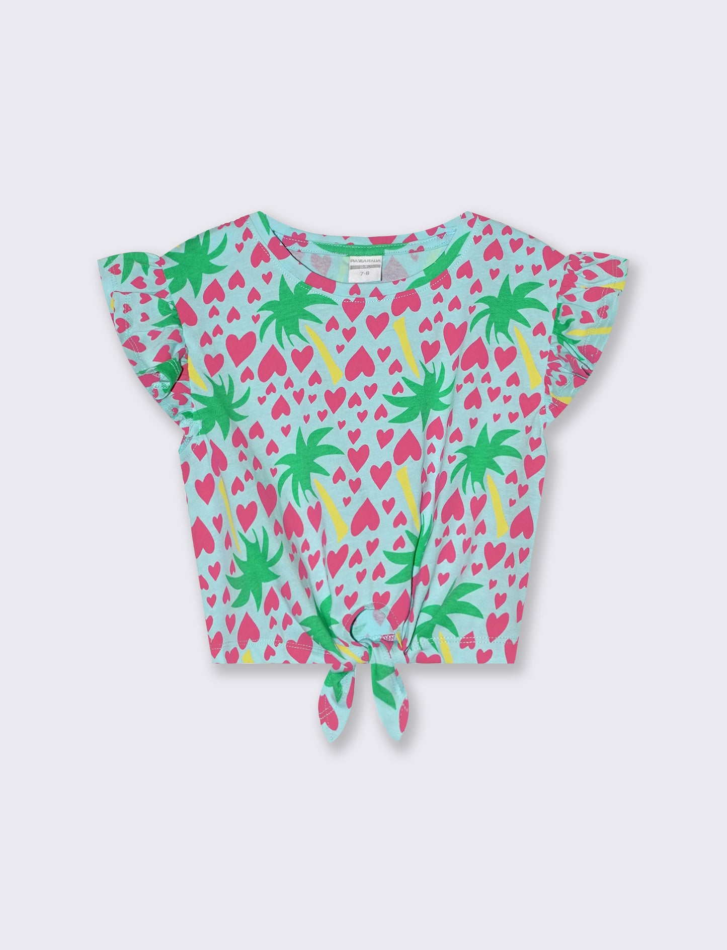 T-shirt stampata con nodo al fondo da bambina - Verde acqua