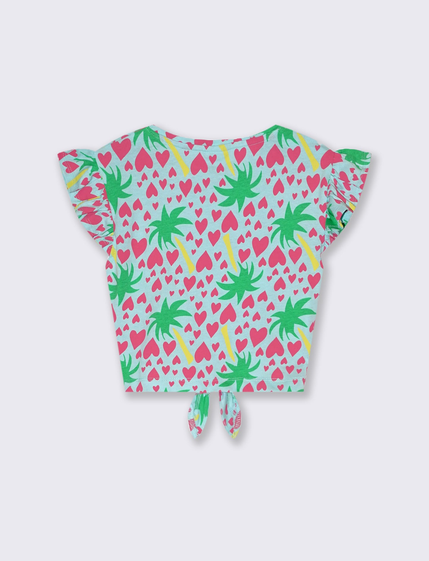 T-shirt stampata con nodo al fondo da bambina - Verde acqua