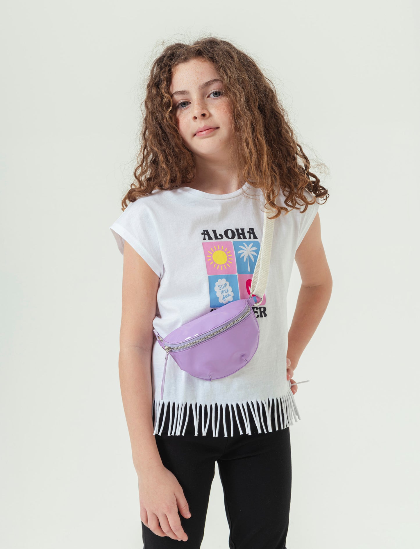 T-shirt frange da bambina - Bianco