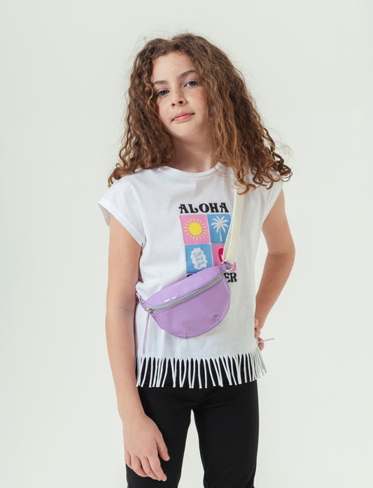 T-shirt frange da bambina - Bianco