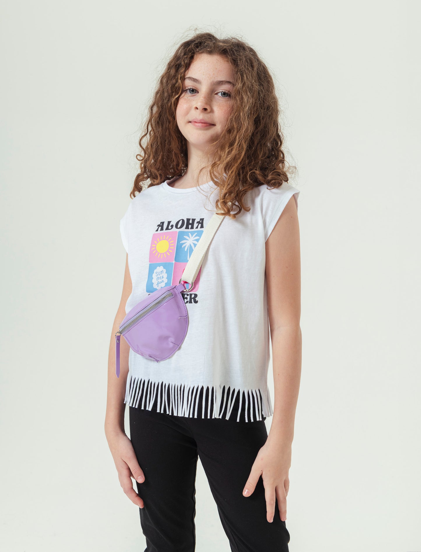 T-shirt frange da bambina - Bianco