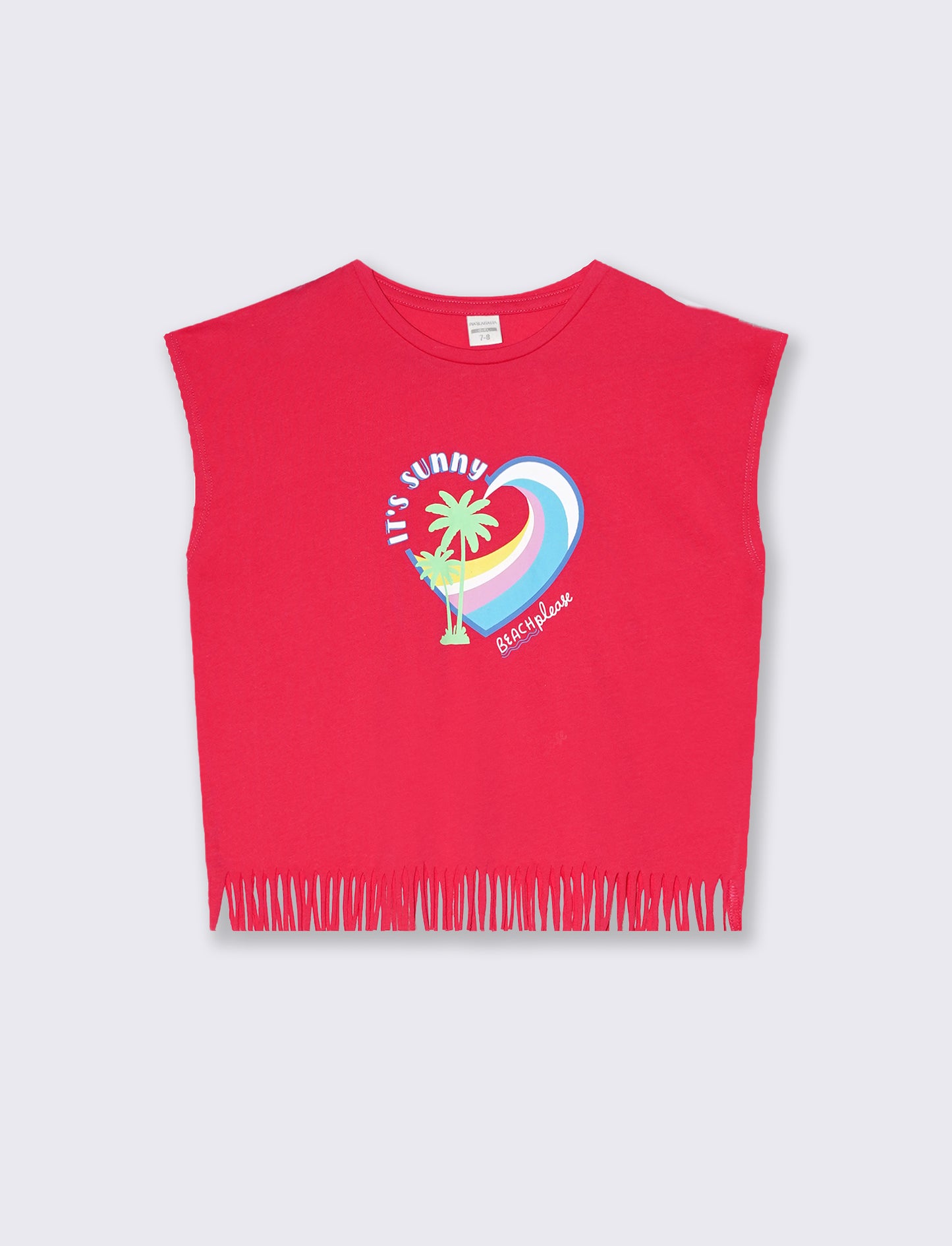 T-shirt frange da bambina - Fuxia