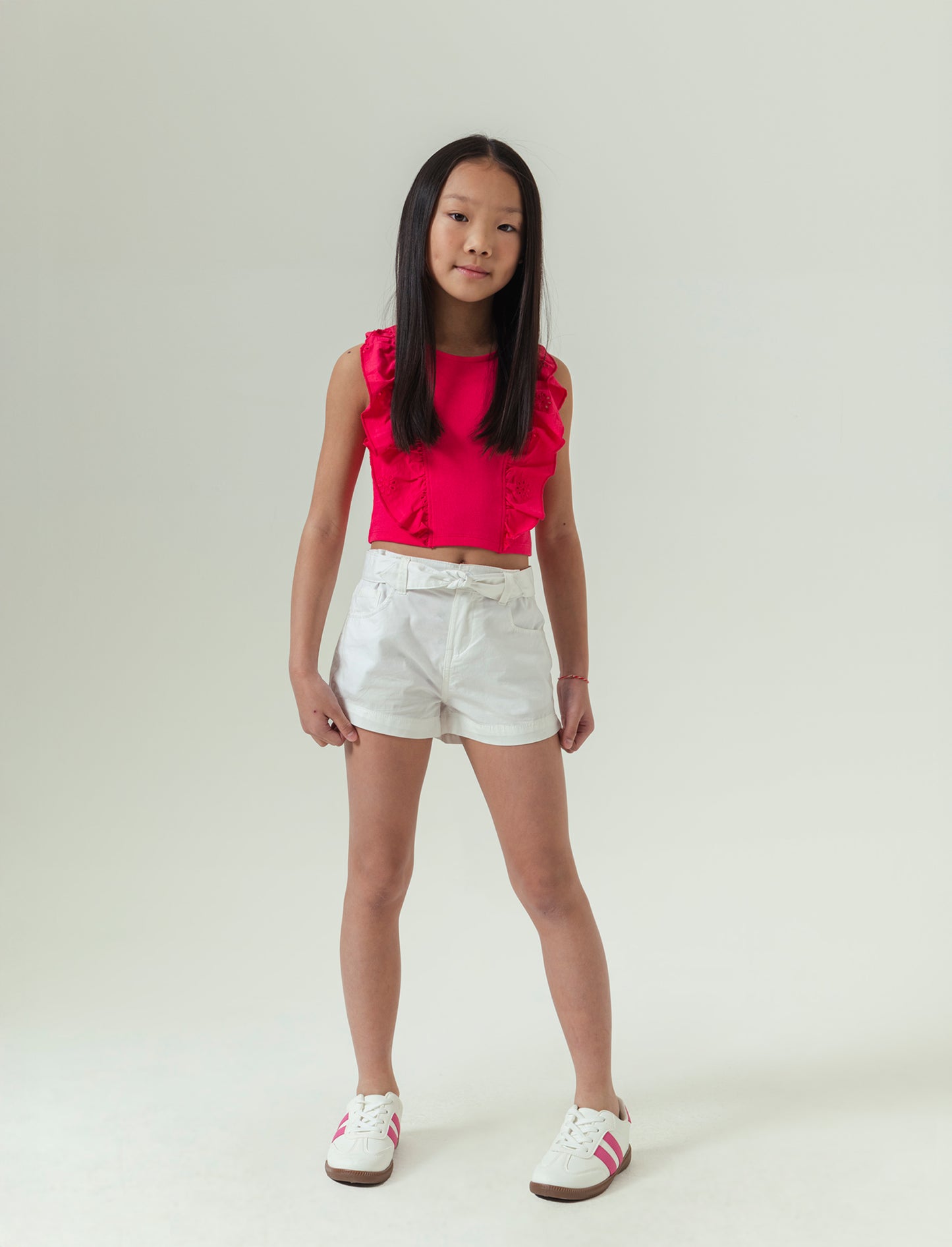 Short in popeline da bambina - Bianco