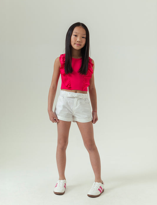 Short in popeline da bambina - Bianco