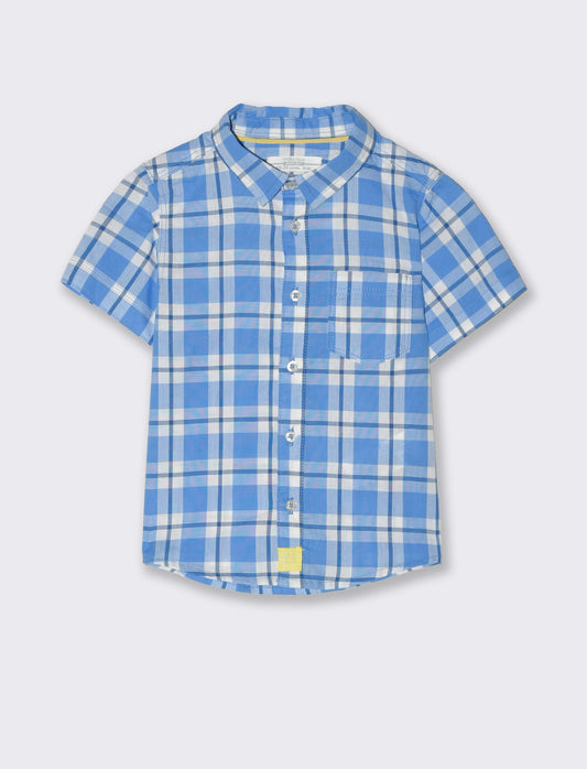 Camicia tinto filo da neonato - Azzurro
