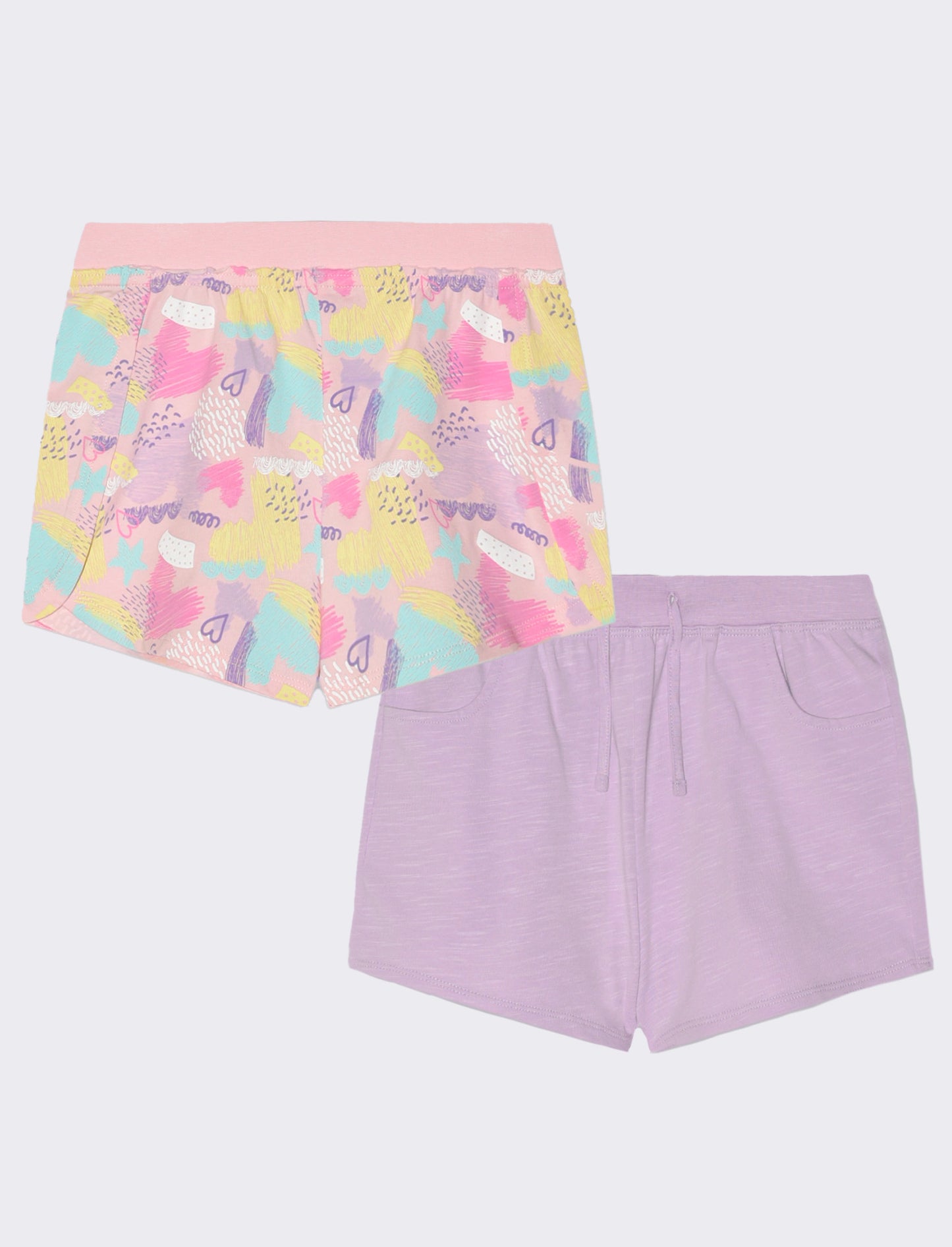 Set 2 pezzi shorts in cotone elastico da bambina - Lilla