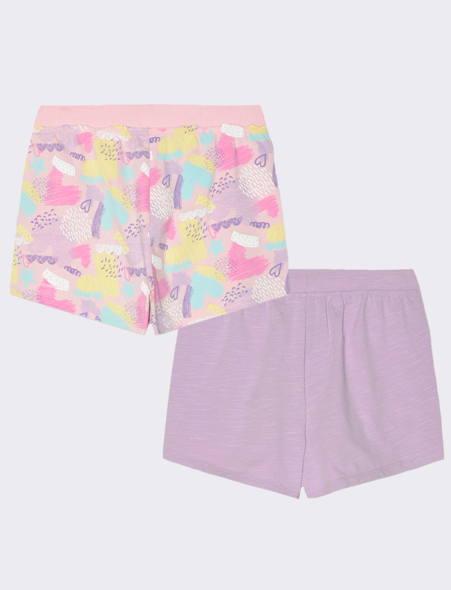 Set 2 pezzi shorts in cotone elastico da bambina - Lilla