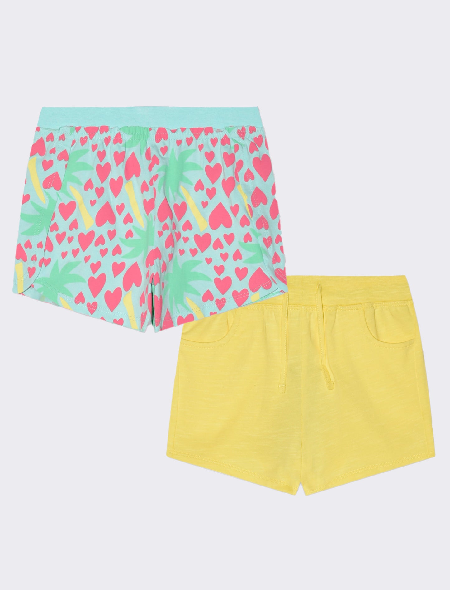 Set 2 pezzi shorts in cotone elastico da bambina - Giallo limone