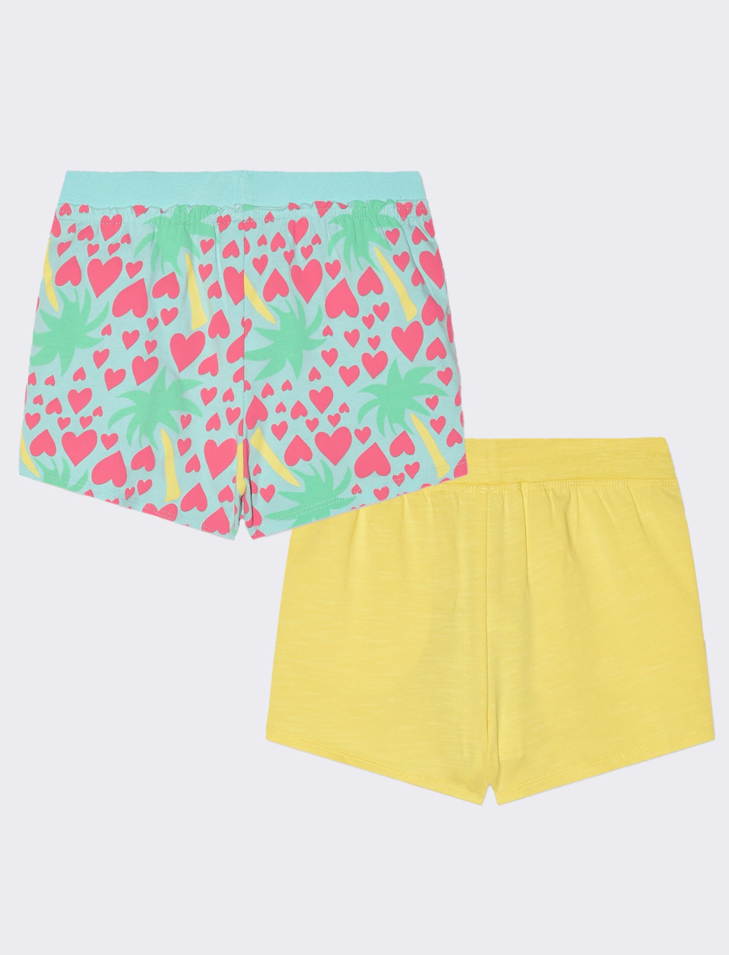 Set 2 pezzi shorts in cotone elastico da bambina - Giallo limone