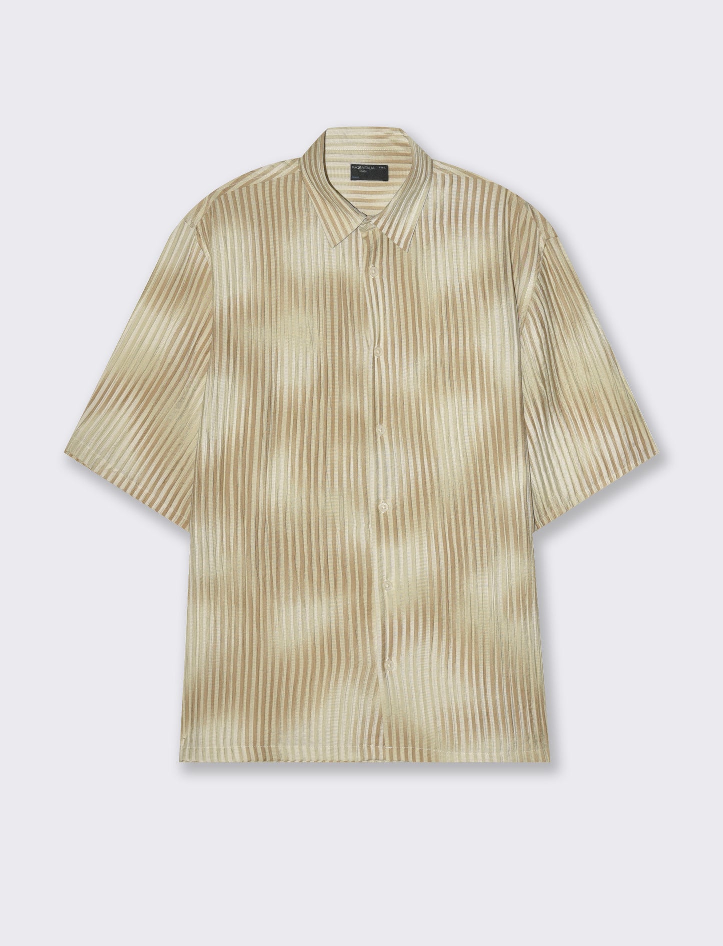Camicia manica corta goffrata a righe da uomo - Beige