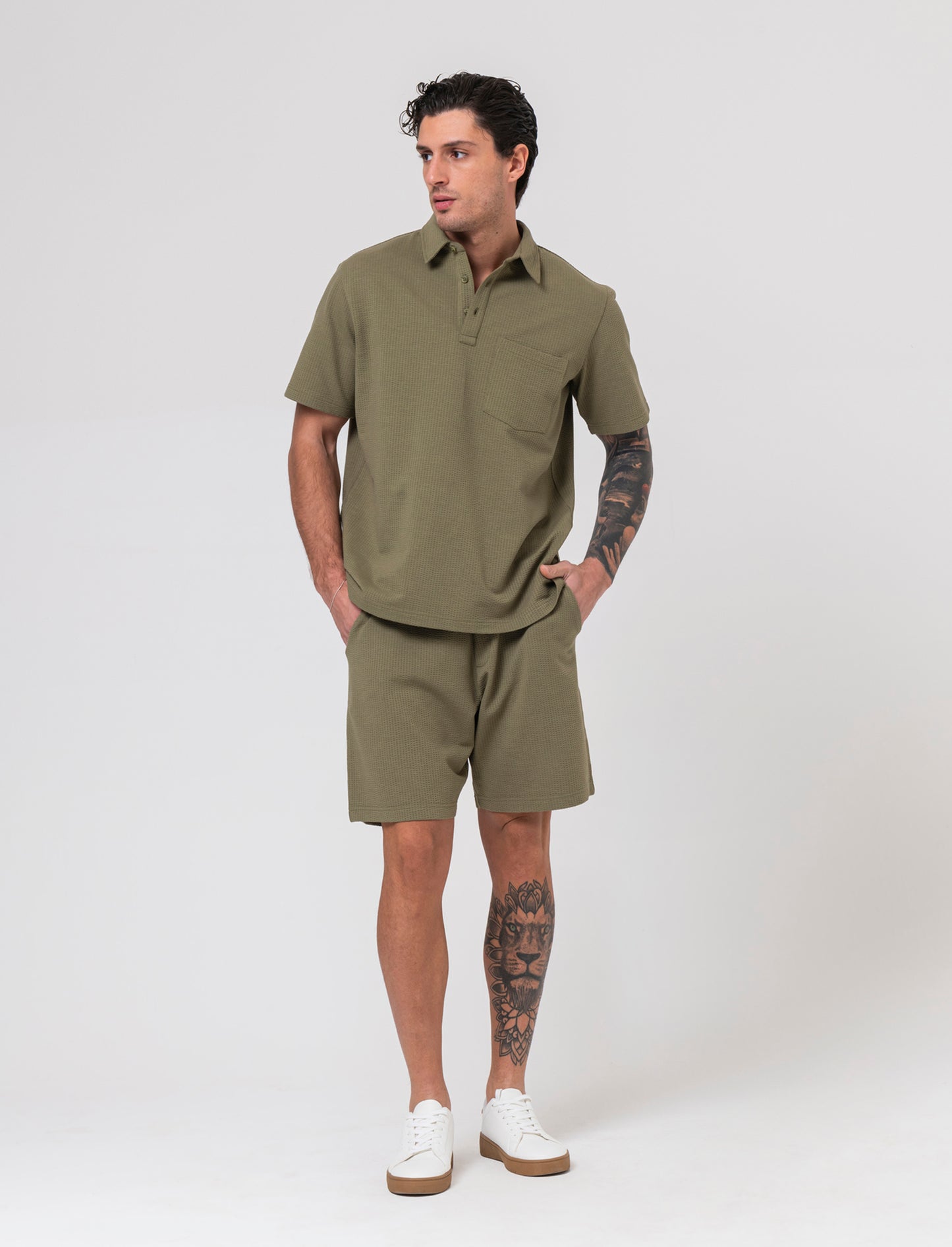 Polo seersucker collo derby da uomo - Verde salvia