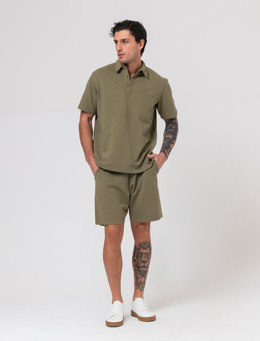 Polo seersucker collo derby da uomo - Verde salvia