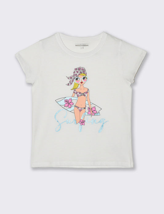 T-shirt con stampa multicolor da bambina - Bianco