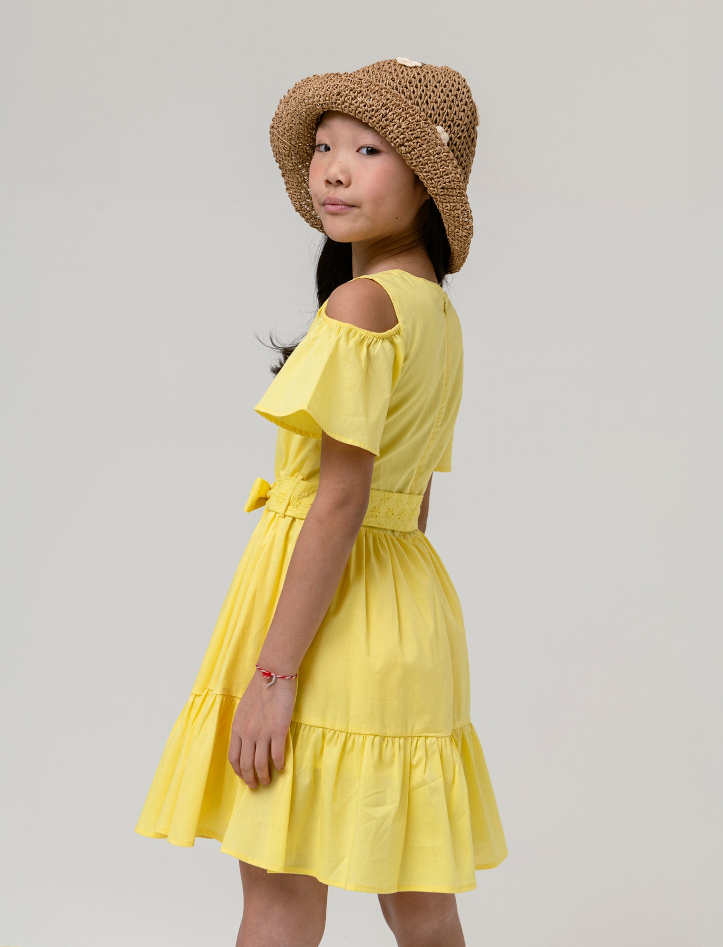 Vestito in cotone con fusciacca da bambina - Giallo