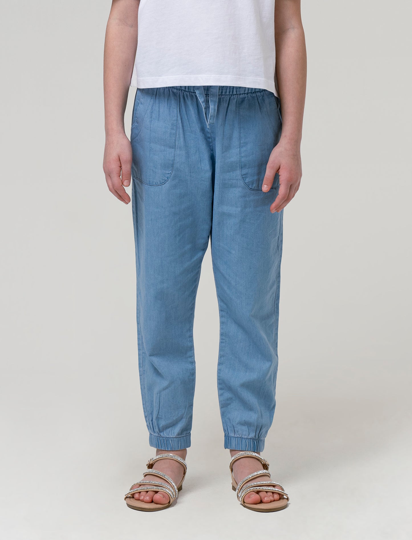 Pantaloni in chambray con elastico da bambina - Denim chiaro