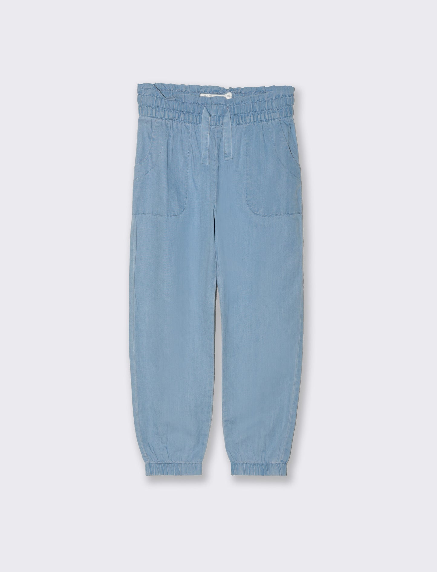 Pantaloni in chambray con elastico da bambina - Denim chiaro